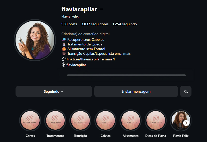 Perfil da Flavia Capilar no Instagram